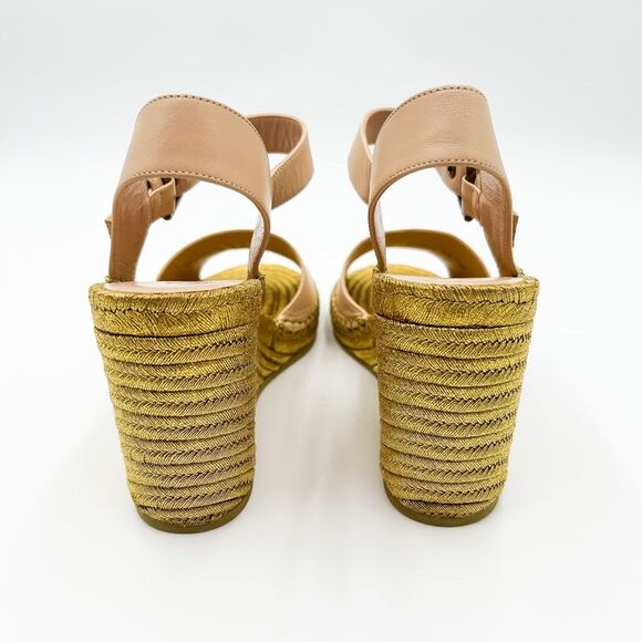 Gucci GG Pink Espadrille Gold Wedge Sandals New Size 38, 8 - Picture 6 of 14